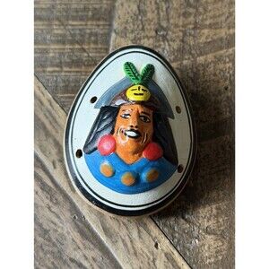 PERUVIAN Hand Carved Face Whistle Folk Art Mask Ocarina Primitive Rustic Decor